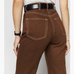 Reformation Cowboy High Rise Straight Jeans in Chocolate, Size 26